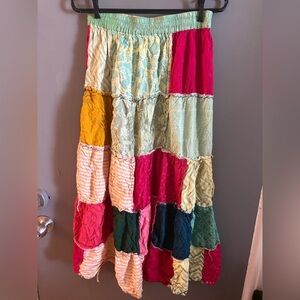 Artisan handmade gypsi boho flowy Colorful Patchwork Maxi Skirt